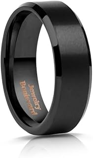 8mm Tungsten Carbide Mens Brushed Finished Bevelled Edges Black Wedding Band Ring