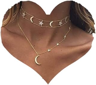 Chargances Bohemia Gold Moon and Stars Necklace for Women Fashion Gold Choker Necklace Delicate Moon Stars Jewelry for Women and Girls