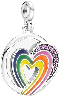 Pandora Women's Sterling Silver Rainbow Heart of Freedom Charm Bracelet with Enamel & Crystal Decorations