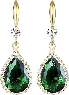 Boucles d'oreilles Linawe en émeraude, style pendantes en 14 carats or, avec cristaux zircone, bijoux tendance pour mariage et usage quotidien, pour femmes élégantes
