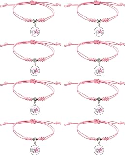 Always Charm Braided Chain Breast Cancer Charm Bracelet with Alloy Gems for Women, Pink Ribbon Design