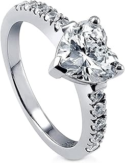 925 Sterling Silver Halo Engagement Ring with 3ct Cubic Zirconia for Women, Love Heart Design