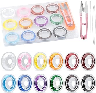 "Premium Spandex High-Stretch Elastic Beading String by FIVEIZERO, Versatile for Bracelet and Necklace Making, Ideal for Clay, Crystal, and Pony Beads, Durable with 33lb Tension, 12 Vibrant Colors".