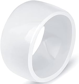 12mm Simple White Ceramic Wedding Ring in Durable Stainless Steel for Men and Women, Classic Band Design - Size 6