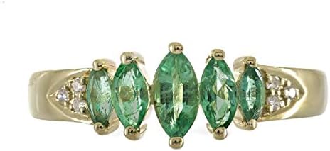 Gin & Grace 10K Yellow Gold Natural Zambian Emerald Ring with Natural Diamonds for women | Ethically, authentically & organically sourced Marquise-Cut Emerald hand-crafted jewelry for her | Emerald Ring for women.