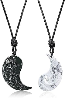 COAI Obsidian & Howlite Dragon Phoenix Necklace with Durable Nylon String for Couples – Yin Yang Symbolism Design