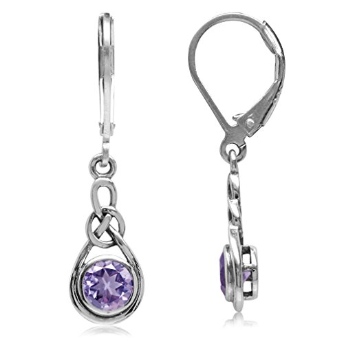 Silvershake Genuine Gemstone Irish Celtic Knot Drop Dangle Earrings