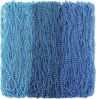 150 Pcs Blue Mardi Gras Beads Necklace, 6mm Metallic Round Beaded Necklace, 33 Inch Beads Costume Necklaces for Party, Mardi Gras Throws, Light Blue, Royal Blue, Dark Blue
