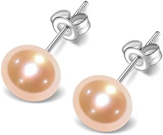 7mm Natural Freshwater Pink Pearl Stud Earrings with 925 Silver Back Finding for Women in Classic Design