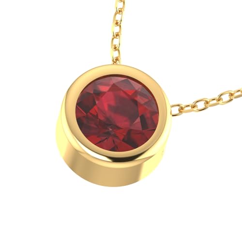 Womens 14K Yellow Gold Pendant Necklace Sparkly 7 mm Round Gemstone 1.48 Carats Swiss 18" Bezel Solitaire Classic Chain Fine Jewelry Gift for Wedding Anniversary