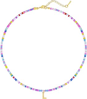 Women's Personalized Letter Bead Necklace with Lobster Clasp and Cable Chain, Alloy & Glass Material, Vibrant Initial Pendant Design