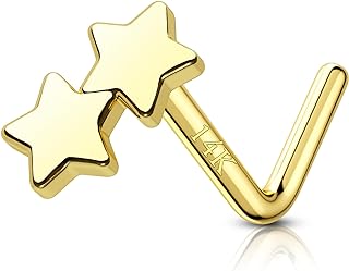 Mooncrush Jewelry 14K Gold Nose Ring Stud Minimalist Star 14K Screw Nose Ring Cute 14K Gold Nose Piercing Jewelry 7MM Barbell