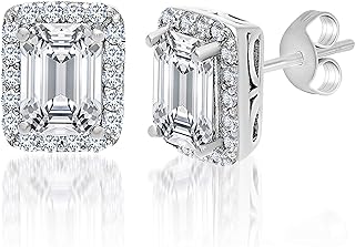MIA SARINE Sterling Silver Cubic Zirconia Halo Stud Earrings for Women