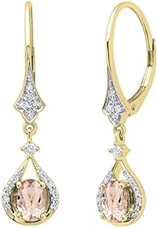 Dazzlingrock Collection 6X4 MM Each Oval Gemstone & White Diamond Ladies Dangling Drop Earrings in 10K Yellow Gold