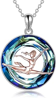 Sterling Silver Clasp Crystal-Detailed Heart-Shaped Pendant Necklace - Perfect Ballerina Gift for Girls and Women with Rolo Chain