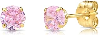 14k Yellow Gold Simulated Birthstone CZ Stud Earrings with gold butterfly pushbacks - 4mm