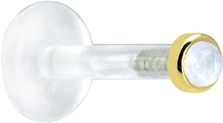 14K Yellow Gold Nose Ring with Genuine Rainbow Moonstone & Push-In Back Finding, Body Candy Labret Jewelry – Suitable for Multiple Piercings