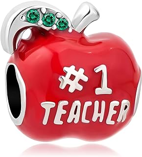 Chili Jewelry No.1 Teacher Red Enamel Apple Charm Compatible with Pandora Charms Bracelets