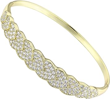 Gemsme Unique Bangle Bracelet for Women 18K Yellow Gold Plated Cubic Zirconia Bangles Bracelets for Engagement Wedding Party