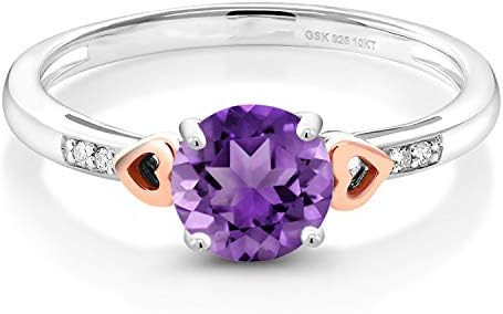 Rose Gold and Sterling Silver Amethyst Diamond Engagement Ring for Women by Gem Stone King, Available in Sizes 5-9