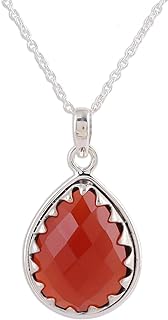 NOVICA Handmade .925 Sterling Silver Carnelian Pendant Necklace from India Red Flame Birthstone 'Firelight'