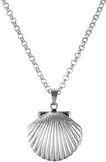 PJ Seashell Locket Charm Necklace for Women Girls, Nautical Beach Sea Shell Style, Adjustable Long Chain Choker Pendant Necklaces Jewelry