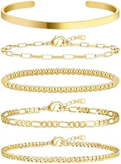 Wowshow Gold Bracelets for Women Bracelet Stack Set 14K Real Gold Plated Jewelry Sets for Women Dainty Link Chain Stackable Bracelets Adjustable Bangle Cuff Bracelet Pack Gifts for Women Girls