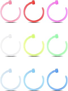 OUFER 20G Nose Ring Hoop, Colorful Clear Bioflex Acrylic Open Neon Nose Rings, Retainer Nose Piercing Jewelry, Tragus Cartilage Helix Daith Lobe Earrings Piercing Retainer for Women Men