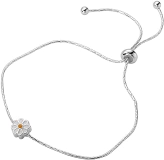 Cute Daisy Bracelet for Women Girls Sterling Silver Plated Sweet Delicate Flowers Ball Bead Adjustable Anklet Charm Link Bracelets Jewelry Fashion Gifts for Teen Daughter Girlfriend Birthday Xmas