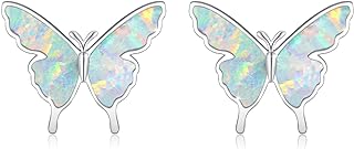 Opal Butterfly Stud Earrings with Butterfly Clasp in Sterling Silver for Women - Delicate & Elegant Design