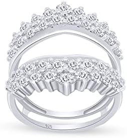 Exquisite 14k White-Gold-Plated 4 Carat Round Cut Cubic Zirconia Double Row Solitaire Enhancer Ring by AFFY for Women, Size 7