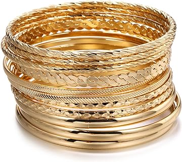 No-Clasp Indian Gold Bangle Bracelets with Rope Chain for Women, Stackable Design, Alloy and Metal Material, Sophisticated Style