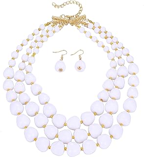 Acrylic Beads Choker Chain Necklace for Women, Statement Trendy Chunky Cuban Link Chain Necklace Boho Fashion Costume Jewelry Set Gifts Light weight Handmade