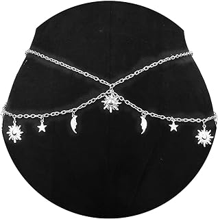 Star Moon Waist Chain Bikini Body Chain Silver Tassel Belly Chain Layered Body Jewerly Nightclub Party for Women and Girls