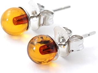 Baltic Amber Stud Earrings For Women with Silver - Round Ball - 4 mm Small - Studs - TipTopEco
