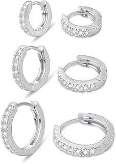 micuco 3 Pairs Small Hoop Earrings Tiny Cartilage Earrings for Women Cubic Zirconia Earrings Huggie Hoop Ear Piercing Earrings for Men 8mm 10mm 12mm