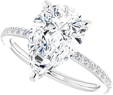 6 Ct Pear Cut Engagement Rings For Women, Moissanite Hidden Halo Engagement Ring, 14K White Gold Radiant Diamond Wedding Rings