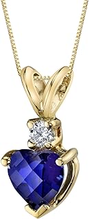 Spring Ring Clasp, 14K Yellow Gold & Blue Sapphire Pendant Necklace with Box Chain, Luxurious Gift for Women, Size Heart Shape Solitaire - PEORA USA Made