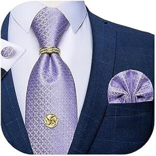 Lavender Wedding Ring Set for Men: Gold Tie Tack with Chain, Silk Necktie, Pocket Square, Cufflinks - Elegant Boxed Gift: Perfect for Special Occasions