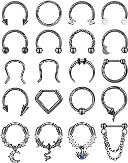 BESTEEL Septum Rings 16G Hypoallergenic Surgical Steel Hinged Septum Clicker Nose Rings Hoop for Women Men Cute CZ Dangle Horseshoe Hinged Septum Lip Helix Tragus Daith Cartilage Piercing Jewelry 10MM 20Pcs