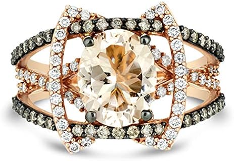 LE VIAN 14K Rose Gold, Oval Morganite & 3/4 Cttw White/Chocolate Diamond 4 Way Split Shank Engagement Ring (G-H & Fancy Brown Color, VS2-SI2 Clarity) - Size 7