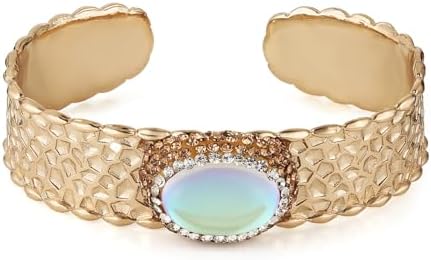 HZMAN Agate Crystal Bracelet for Women Gold Plated Wide Bangle Cuff Bracelet Natural Stone Chunky Open Bracelet Jewelry Gift