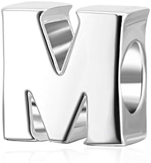 Alphabet Letter Sterling Silver Bead Charm Bracelets for Women and Girls, Compatible with Pandora and European Styles