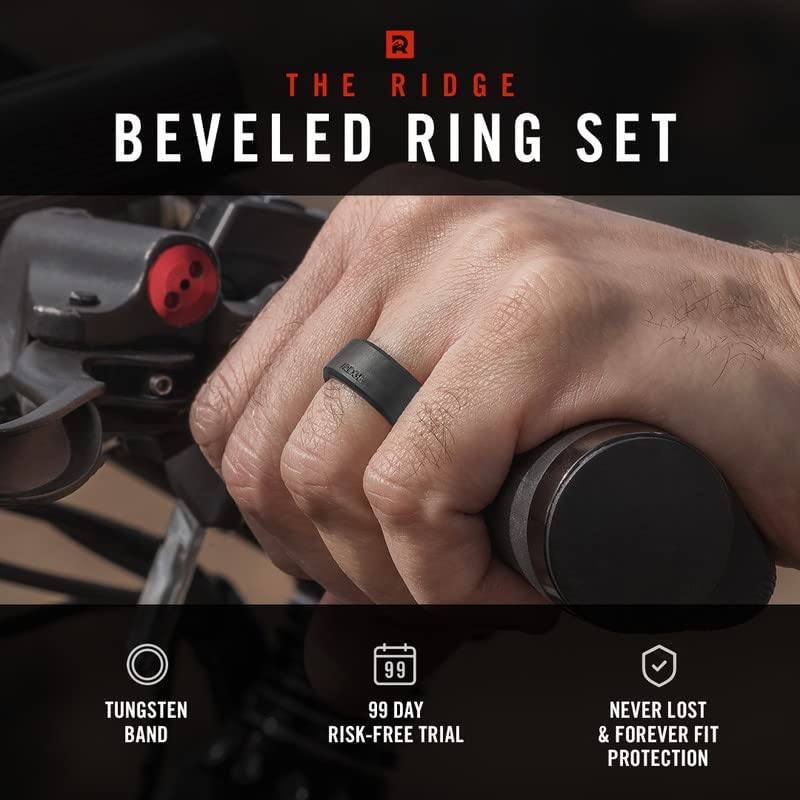 Tungsten Rings For Men - Mens Wedding Band - Strong, Durable, and Scratch-Resistant Beveled Ring With Silicone Band