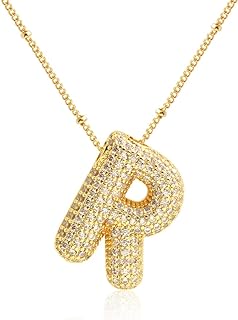 Dainty Cubic Zirconia Encrusted Bubble Alphabet Necklace, 18k Gold Plated Brass with Lobster Claw Clasp and Ball Chain, Ideal Accessory or Gift for Women and Girls
