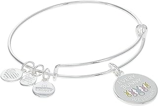 Alex and Ani Every Bunny Welcome Expandable Bangle Bracelet with Shiny Silver, No Clasp, Made from Brass in China