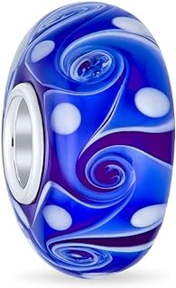 Bling Jewelry Murano Glass Green Red Blue Aqua Wave Swirl Spacer Charm Bead Fits European Bracelet For Women Teen .925 Sterling Silver Core