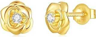 FANCIME 14k Solid Yellow Gold Rose Flower/Love Knot Stud Earrings Dainty Fine Jewelry Anniversary Valentines Day Gifts for Her Women Girlfriend Wife