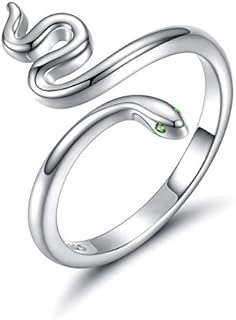 925 Sterling Silver Adjustable Snake Wedding Ring with Green Cubic Zirconia for Women - Elegant serpent design