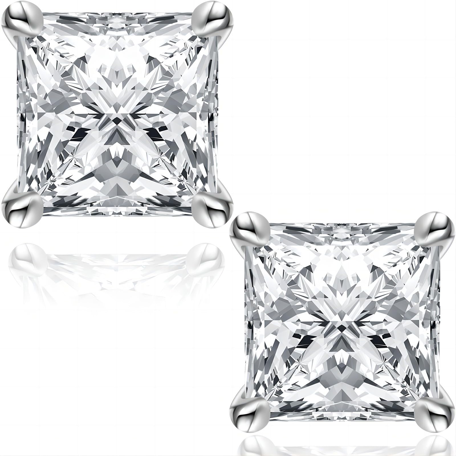 2.4 CT Princess Square Moissanite Earrings Color VVS1 Clarity Lab Created Diamond 18K White Gold S925 Sterling Silver Earrings for Women